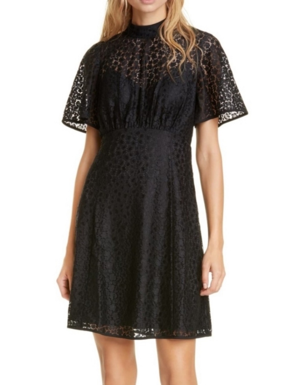 Kate Spade New York Flora Black Leopard Lace Short Sleeve Mini Dress Size 8
